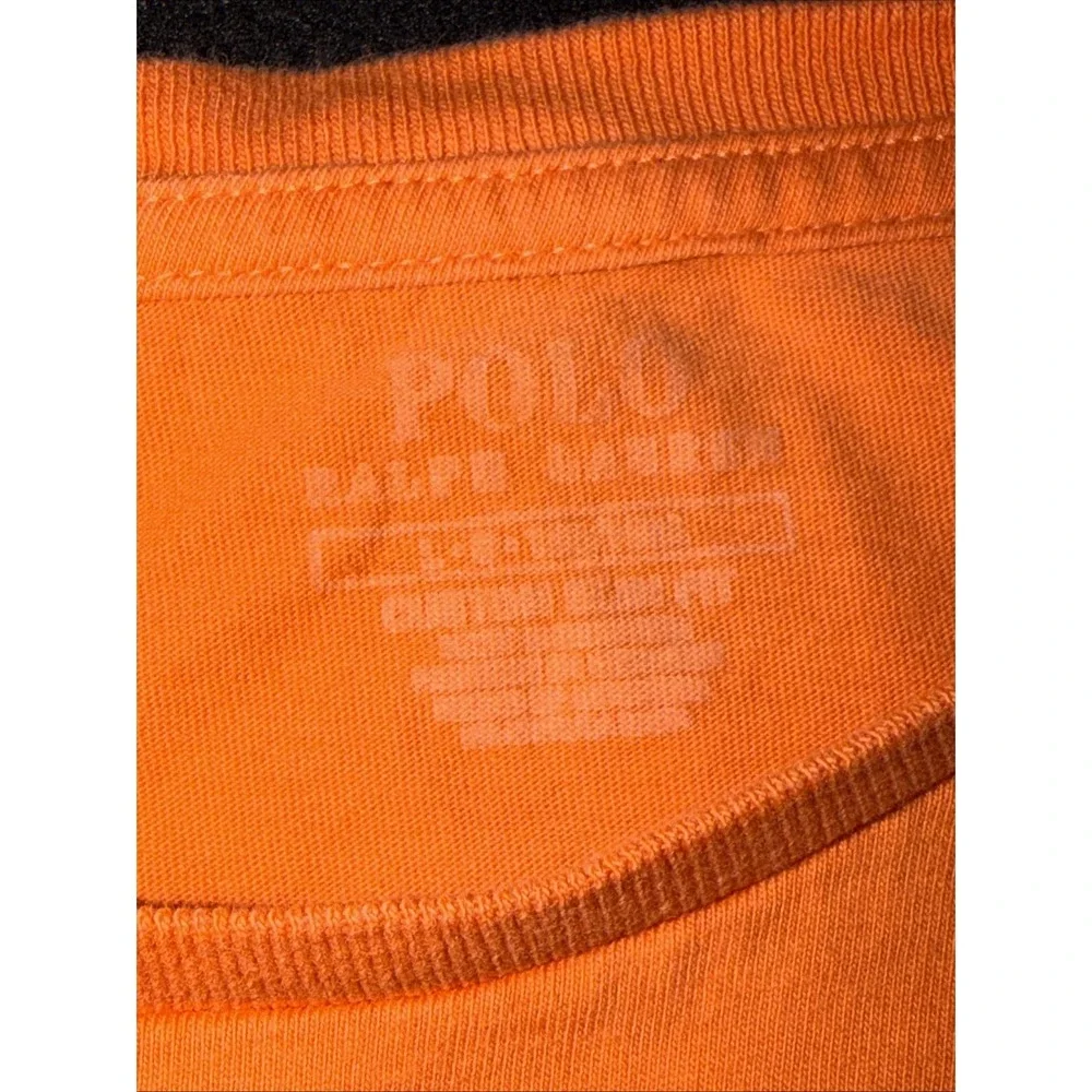 Polo Ralph Lauren Orange Crew Neck Tee Shirt Blue Pony Custom Fit Size Large